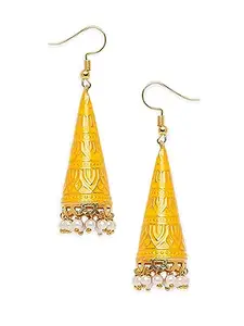 fabula Jewellery Yellow Meenakari Jhumka Earrings - Cone Shaped - Delicate Design For Women & Girls Stylish Latest (Y-EHC185_AF1)