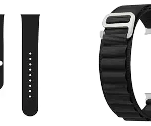 ACM Pack of 2 Watch Strap Slide 42mm 44mm 45mm 46mm 49mm Silicone & Nylon Belt compatible with Hammer Active 2.0 Plus Smartwatch Sports with Sports Hook Band (Black)