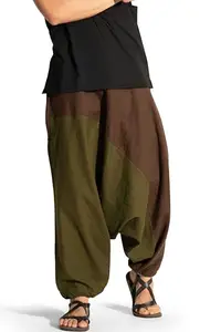The Veshti Company Stylish Harem Pants for Men's Cotton Hippie Style Baggy Oversized Yoga Pajama Pant, Brown-Green, Free Size