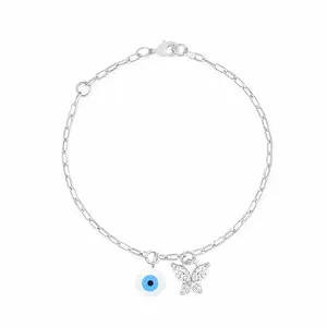 MINUTIAE Round Evil Eye Nazariya With Hanging Zircon Butterfly Plated Link Bracelet For Womens and Girls-MNT0373RD_S