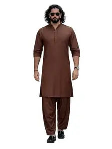 VASTRAMAY Men Swiss Slub Cotton Pathani Kurta with Silk Blend Patiala | Eid Festive Set