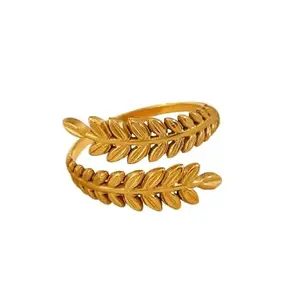 Adjustable Gold-Tone Leaf Ring, Stainless Steel, 1.8 cm x 1.5 cm, 1.9g
