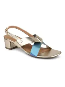 Inc.5 Women Gold-Toned Iridescent Effect Colourblocked Block Heels