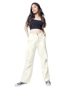Cream Dream: Embrace Style and Functionality with Our 6-Pocket Denim Jeans for Women and Girls (28, Cream)