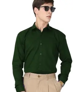 Frankshirt Plain Cotton Solid Shirt for Man | Color :Bottle Green | Size :XL