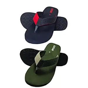 XSTAR Eco Flip Flops for Men's | Comfortable Indoor Outdoor Fashionable Slippers for Men And Boys (Set of 2) (Black/Olive Green, numeric_10)