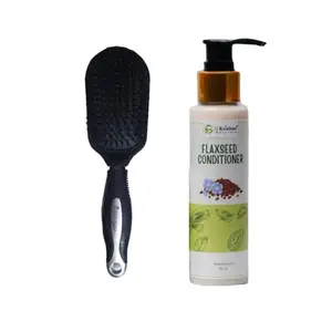 G Krishna Naturals Small Paddle Hair Brush Silver Black & Flaxseed Conditioner for Women & Men | Durable Long Lasting Wood Kangi & Conditioner for Natural Hair Growth (Pack of 1 Each)(GKNFPC1-17)