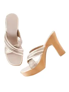 SELFIEE Glittery & Shimmery Block Heel Light Weight Comfortable & Trendy Party Chunky High Heel For Girls & Women