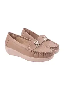 Shoetopia Women’s Tan Loafers – Lightweight Slip-On Comfort Flats with Cushioned Insole, Soft Sole & Stylish Metal Accent for Office, Casual & Daily Footwear EU37