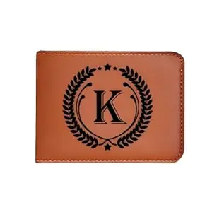 NAVYA ROYAL ART Men's Leather Wallet - Alphabet Name Leather Wallet for Mens - K Letter Printed on Wallet - Brown