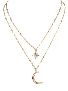 Vembley Gold Plated layered Moon Pendant Necklace for Women