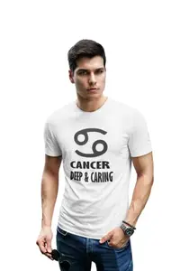 Bag It Deals Calibre of Cancer White Round Neck Cotton Half Sleeved T-Shirt with Printed Graphics
