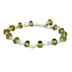 RRJEWELZ Peridot Rondelle Beaded Bracelet – Smooth 6mm Green Stones with Silver Lock – 7 Inch Adjustable link Bracelet for Men & Women|LCBR_RR_05325