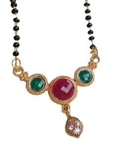 PDY FASHION THREE Multicolord Stone Pendant Necklace Black Beads Mangalsutra For Women mangalsutra pack of 1