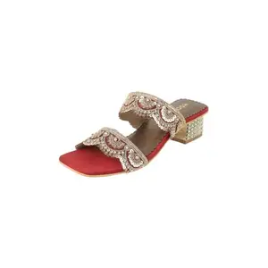 Mochi Women Maroon synthetic embellishments Ethnic Slip-on Sandal UK/7 EU/40 (35-1506)