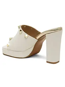 Bruno Manetti Women's White Slipon Back Open Square Toe upper Stone Comfort Heels