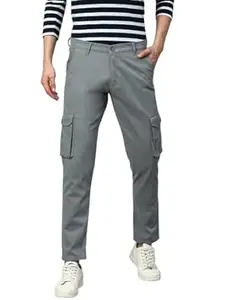 Dennis Lingo Solid Cotton Men's Casual Cargo Pant, Tapered Fit, Mid Rise, Ankle Length Multi-Pocket Stretchable Cargos for Men, Trousers