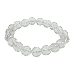 Sahiba Gems Natural Sphatik Stone Beads Bracelet Diamond Cut 8 mm Beads Size Stretchable Bracelet