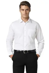 Peter England Men's Cotton Slim Fit Small Ditsy Printed Full Sleeve Shirt White, 42