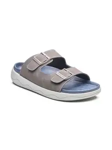 Michael Angelo Grey Casual Double Buckle Slippers & Floaters for Men