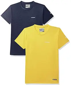Charged Play-005 Interlock Knit Geomatric Emboss Round Neck Sports T-Shirt Navy Size Xs And Charged Pulse-006 Checker Knitt Round Neck Sports T-Shirt Yellow Size Xs