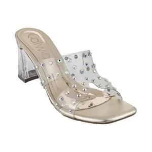 Catwalk Women Stylised Open Back Chunky Heels | For Women & Girls (GOLD,9 UK)