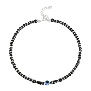 ZAVYA 925 Sterling Silver Beads Evil eye Rhodium Plating Nazaria Anklet (Single) | Gift for Women & Girls | 1 Year Plating Warranty