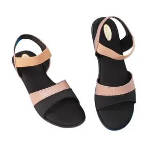 UNIQUE INDIAN ART Women's Traditional Casual Comfortable Trendy Solid Black Sade Flate Sandal for Wedding (Pink-9)