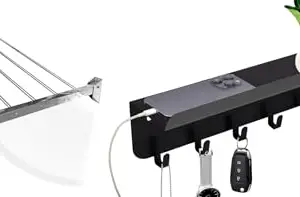 CONCEPT & SOLUTIONS 5 Pipes x 5 Feet - Foldable Wall Mounted Cloth Dryer/Clothes Stand (5 Pipes, 3 feet) and Metal Key Holder for Wall with Mobile Phone Stand | Key Stand | Multipurpose Key Holder Combo Pack|CS-461