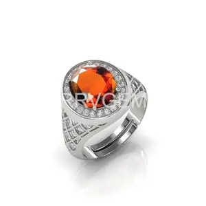 RRVGEM natural onyx ring 10.25 Ratti / 10.00 Carat Silver Plated Handcrafted Finger Ring With Beautifull Stone hessonite ring for Men & Women Jewellery Collectible LAB - CERTIFIED