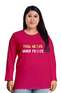 OPLU Women's Plus Size Yoga Means Inner Peace Cotton Graphic Printed Round Neck Half Sleeve Yoga T-Shirt Pootlu.(Pooplu_DarkPink_4X-Large)