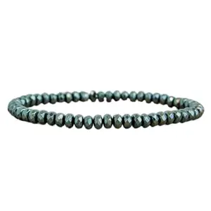 RRJEWELZ Unisex Bracelet 4mm Natural Gemstone Hematite Rondelle shape Faceted cut beads 7 inch stretchable bracelet for men & women. | STBR_04049