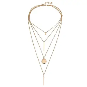 Vembley Gold Plated Stylish Layered Pendant Necklace for Women