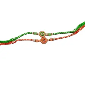 Designer Rakhis for Brother Tricolor Theme Rakhi with Crystal Beads & Circular Kundan Motif | Patriotic Raksha Bandhan Rakhi Set of 2