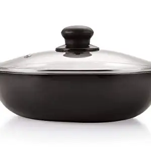 Nirlon Non-Stick Aluminium Induction & Gas Compatible Cookware Deep Kadhai with Glass Lid[Black 22cm|2.25 Liter] price in India.