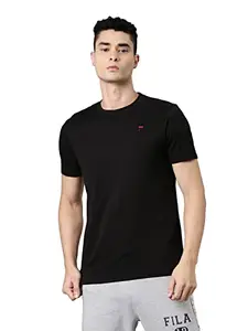 FILA Men's Solid Regular Fit T-Shirt (12012350_BLK M)