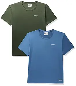 Charged Endure-003 Chameleon Spandex Knit Round Neck Sports T-Shirt Blue-Heaven Size 2XL and Charged Play-005 Interlock Knit Geomatric Emboss Round Neck Sports T-Shirt Grape-Green Size 2XL