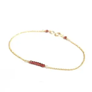RRJEWELZ Natural Garnet 3mm Rondelle Shape Faceted Cut Gemstone Beads 7 Inch Gold Plated Clasp Bracelet For Men, Women. Natural Gemstone Stacking Bracelet. | Lcbr_03001