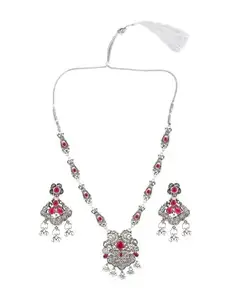 Maroon Long Leaf Peacock Necklace for Women – Traditional Indian Jewelry