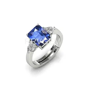 RRVGEM Origianal certified Natural BLUE SAPPHIRE RING 10.50 Ratti Certified Handcrafted Finger Ring With Beautifull Stone Neelam RING Silver Plated for Men and Women LAB - CERTIFIED