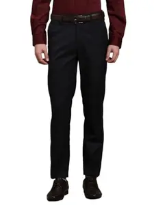 Turtle Men 4 Way Stretch Slim Fit Self Design Black Flat Front Party Trouser