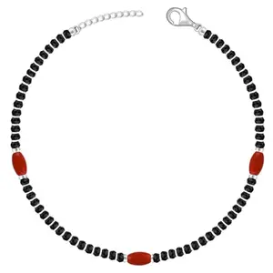 GIVA 925 Silver Black & Red Bead Anklet,Single| Gifts for Women and Girls | With Certificate of Authenticity and 925 Stamp | 6 Months Warranty*