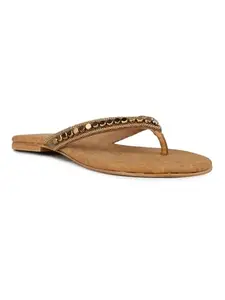 Inc.5 Womens Gold Ethnic Embellished Round Toe Flats