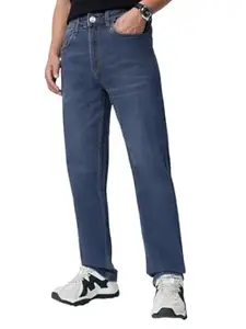 The Souled Store Straight-Fit Denim: Men and Boys Zip Fly Medium Wash Cotton Spandex Straight Fit Lightweight Easy to Style All Day Wear Everyday Jeans