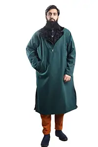 Modest Attires Regular Fit Fleece Blazer Mens Koshur Pheran, Coat Collar Furr Phiran, Outdoor & Casual pheran, Traditional Kashmiri pheran (Blue, XL)