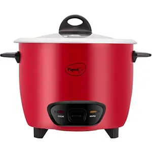 Pigeon by Stovekraft Ruby Rice Cooker with Single pot, 1.8 litres.(Red) | Toughened Glass Lid | 700 Watts | 2 Aluminium Cooking Pot | Measuring Cup| Spatula | Energy Efficient Cooking price in India.