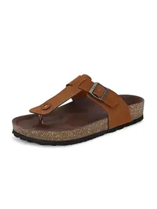 EL PASO Men's Tan Leather Comfortable Cushioned Afro Sandals - 10 UK