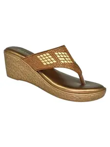 AJANTA Women's Shimmer Open Toe Comfortable Wedge Heel Fashion Sandals for Casual, Outdoor and Party.