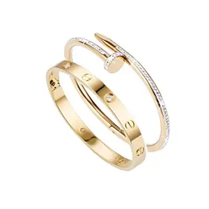 MYKI Charming Alternate Diamond Combo Bracelets For Women & Girls (Pack Of 2) (Gold)