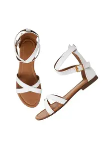 Shoetopia Casual White Flat Sandals For Women & Girls /EU38